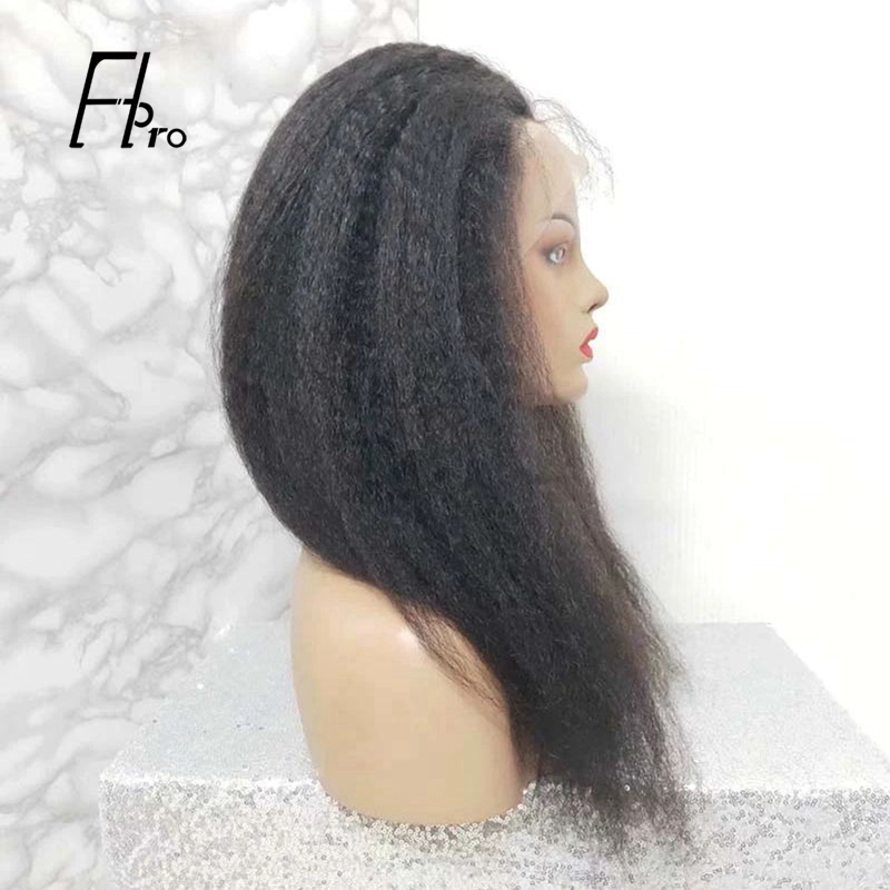 Full Lace Wig Kinky Straight Natural Black Virgin Hair 180% Density